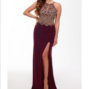 BLONDIE NITE - EMBROIDERED JERSEY HALTER GOWN